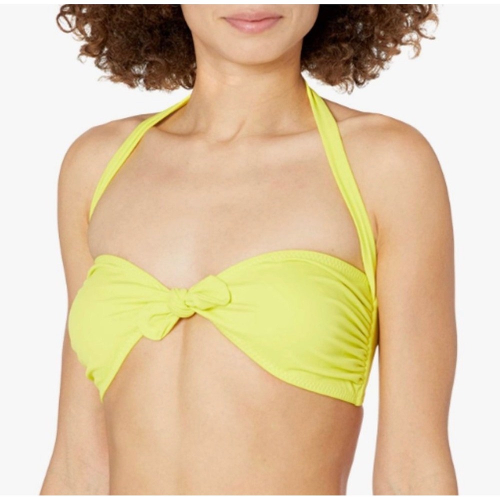 Norma‎ Kamali Bikini Top L Neon Yellow/Green Halter Bandeau Knot Color Acid